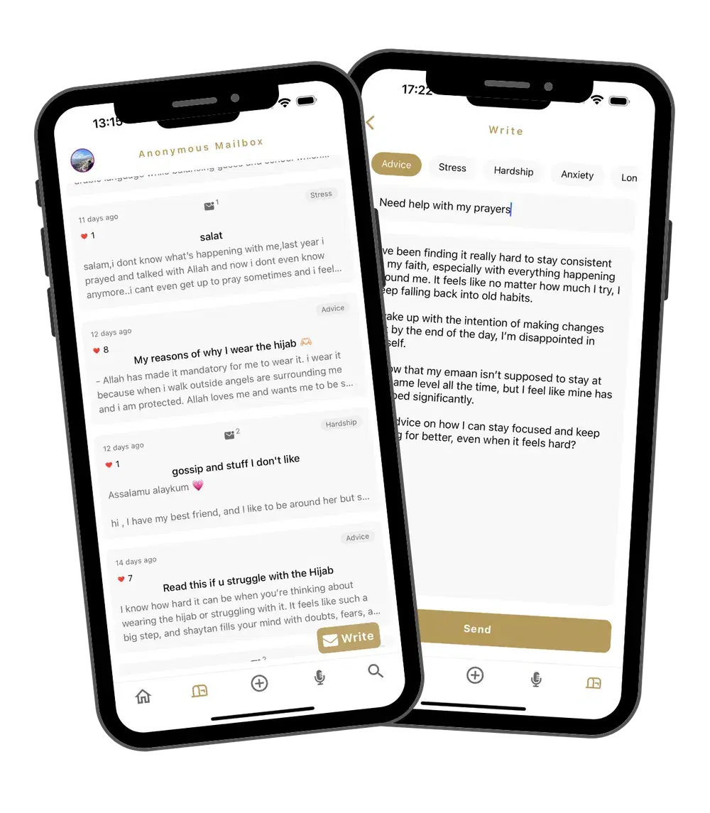 Muslamica's anonymous mailbox screens