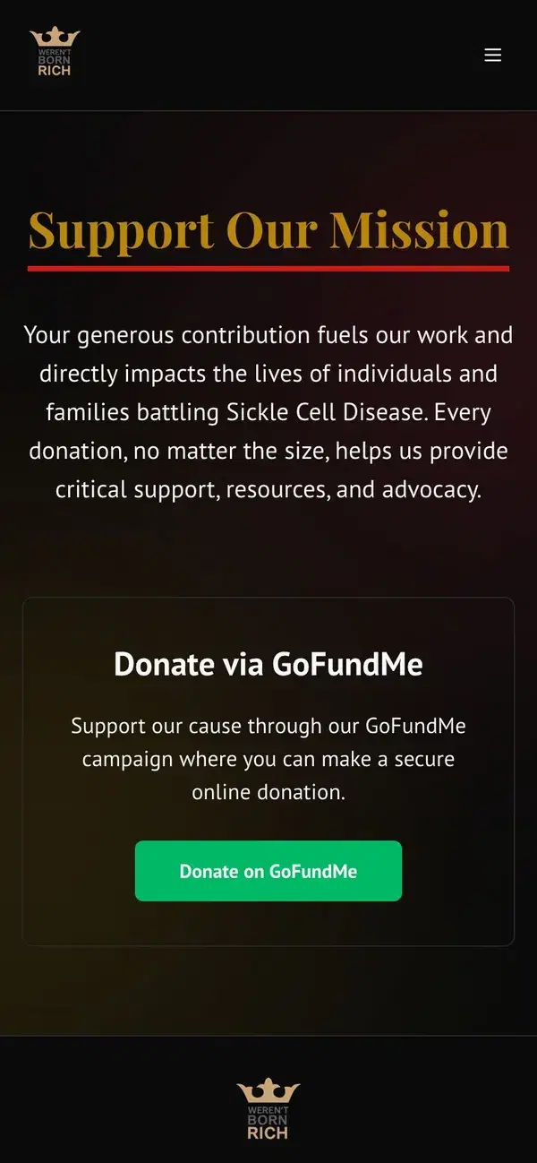 The donations page on a phone, with a GoFundMe button